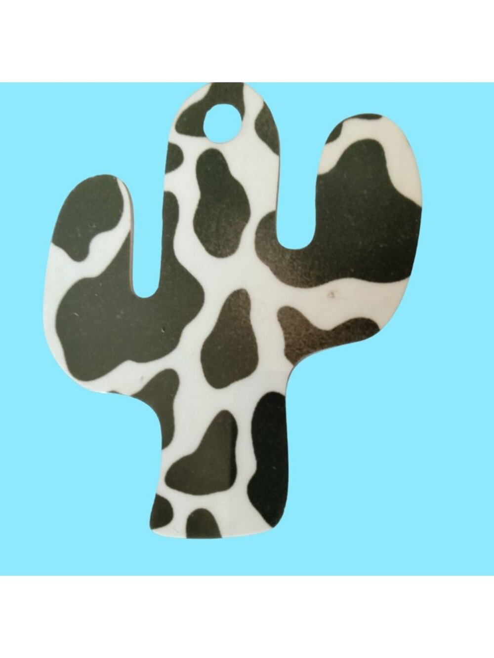 Black White Cactus Pendant Charm Western Southwest Cow Print